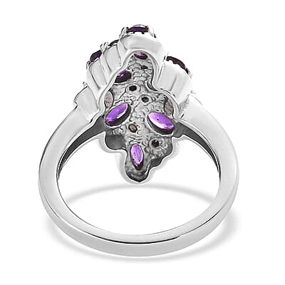 African Amethyst and Simulated Purple Diamond 2.35 ctw Ring in Stainless Steel (Size 10.0)