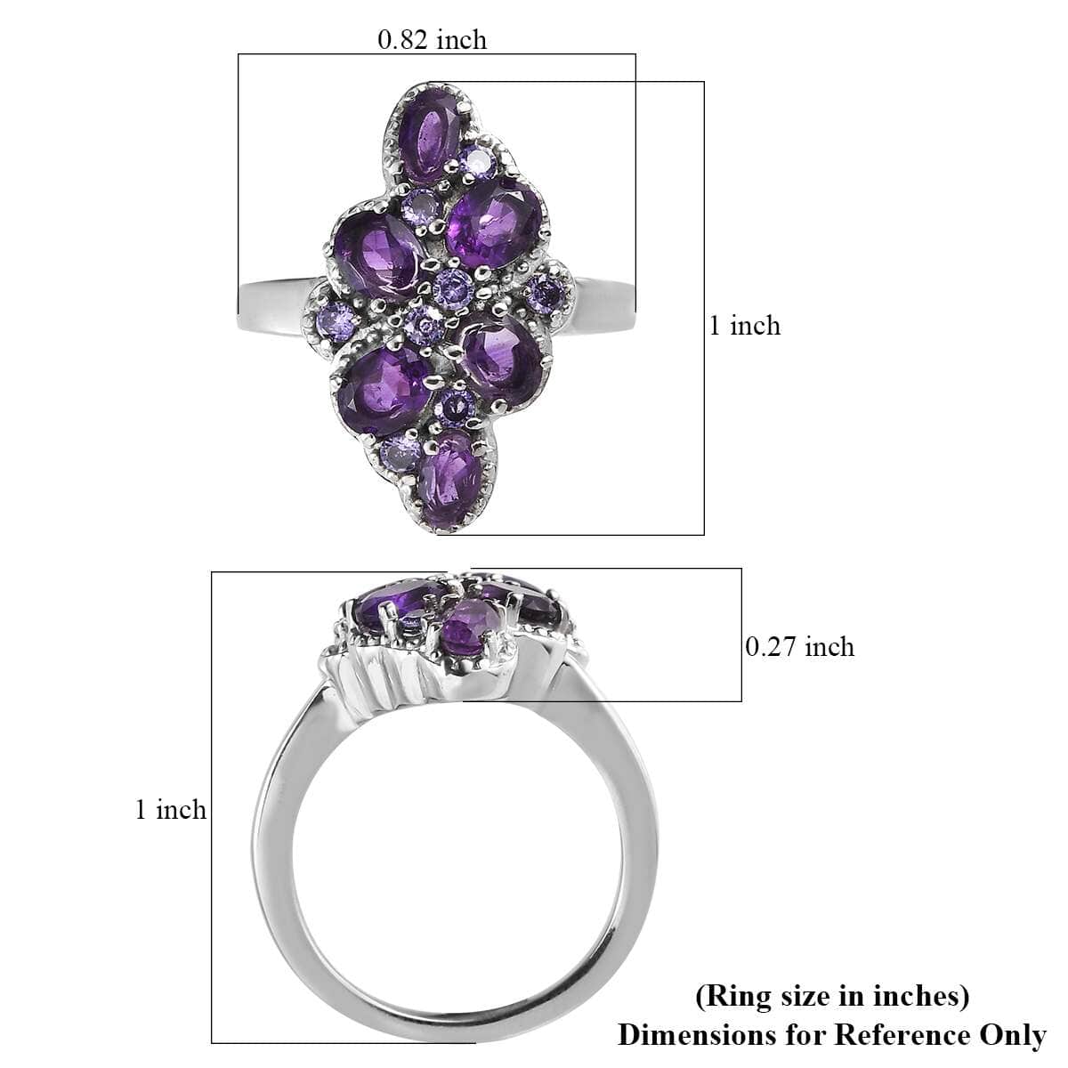 African Amethyst and Simulated Purple Diamond 2.35 ctw Ring in Stainless Steel (Size 10.0) image number 5