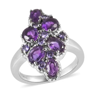 African Amethyst and Simulated Purple Diamond 2.35 ctw Ring in Stainless Steel (Size 7.0)