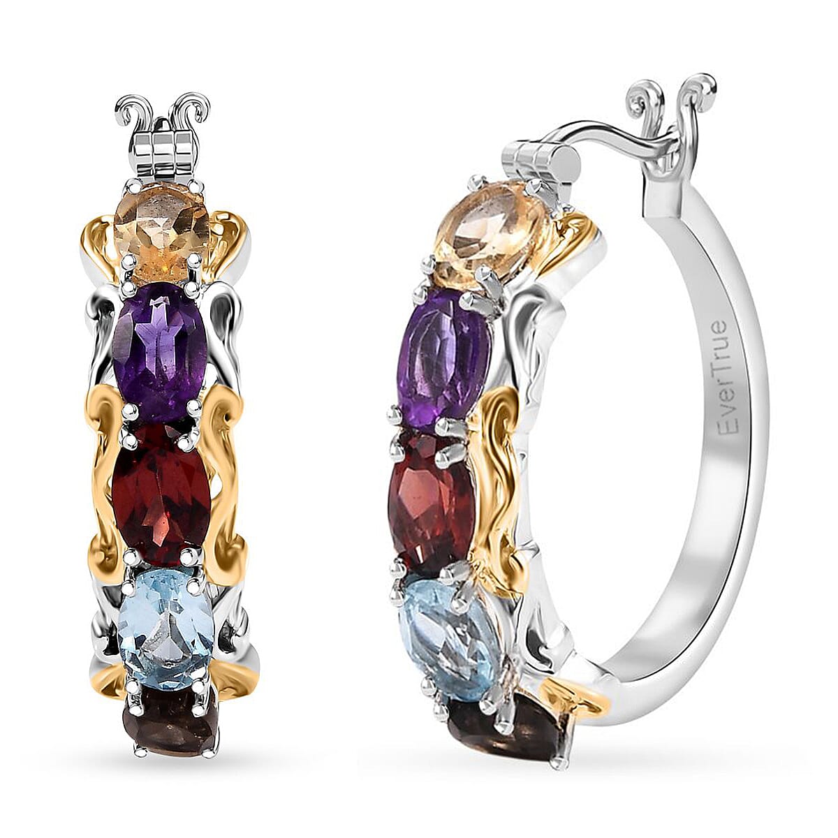 EverTrue Multi Gemstone 4.65 ctw Hoop Earrings in 18K Yellow Gold Plated and Platinum Bond image number 0