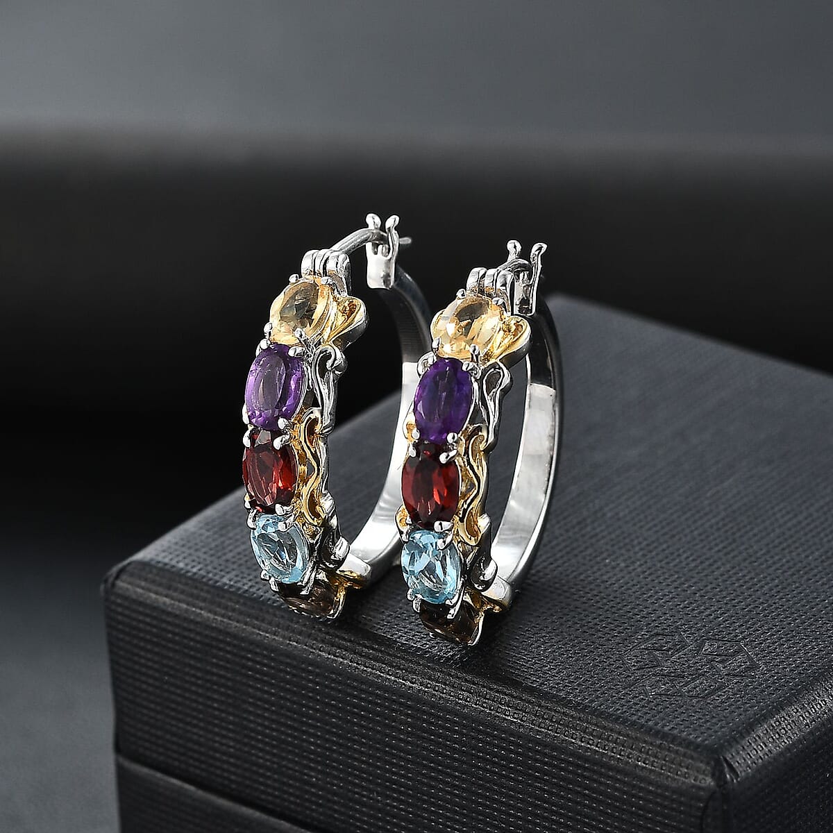 EverTrue Multi Gemstone 4.65 ctw Hoop Earrings in 18K Yellow Gold Plated and Platinum Bond image number 1