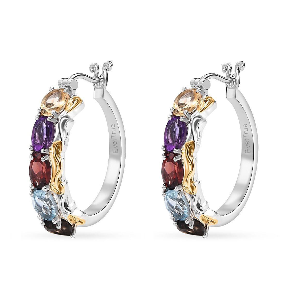 EverTrue Multi Gemstone 4.65 ctw Hoop Earrings in 18K Yellow Gold Plated and Platinum Bond image number 3
