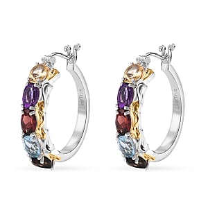 EverTrue Multi Gemstone 4.65 ctw Hoop Earrings in 18K Yellow Gold Plated and Platinum Bond