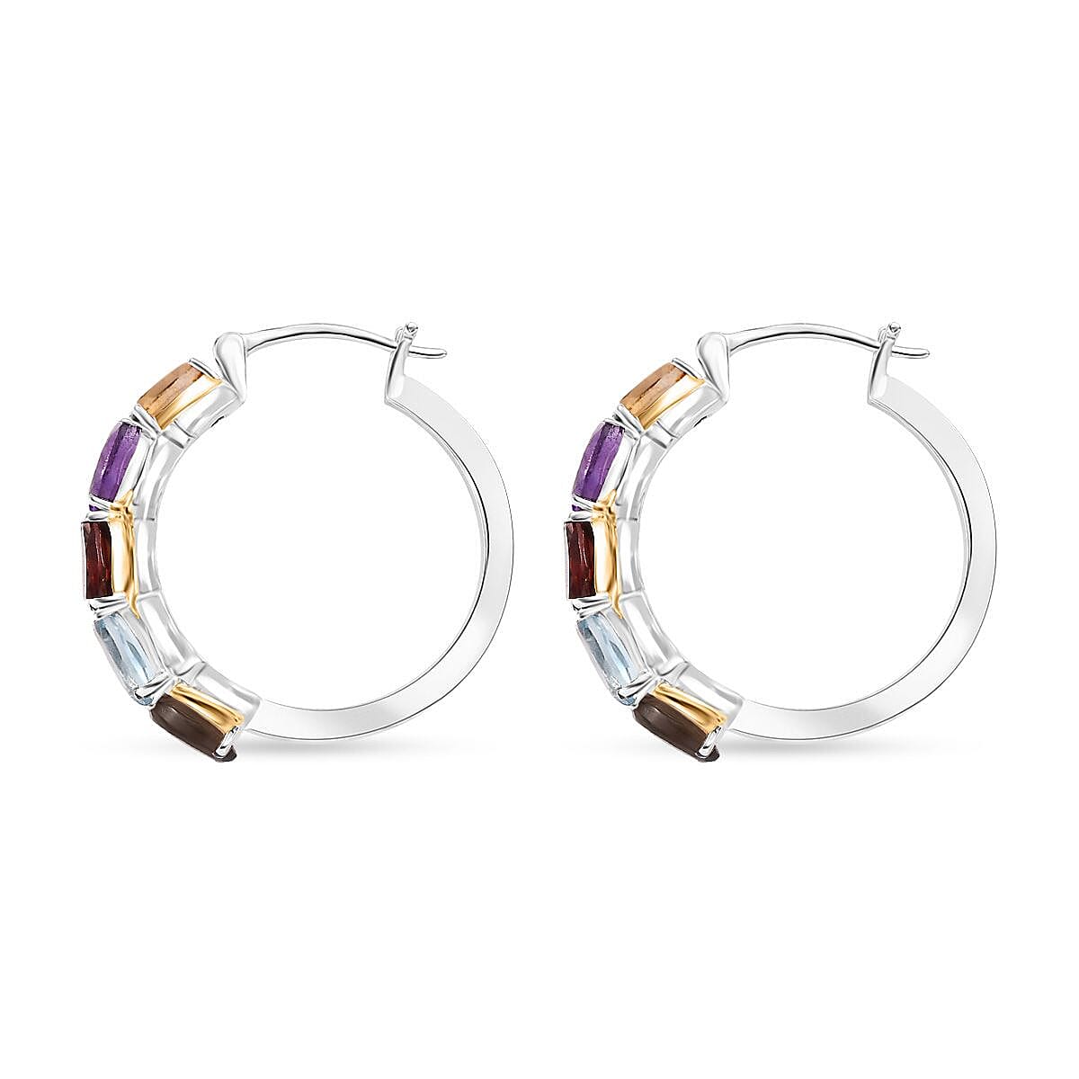 EverTrue Multi Gemstone 4.65 ctw Hoop Earrings in 18K Yellow Gold Plated and Platinum Bond image number 4