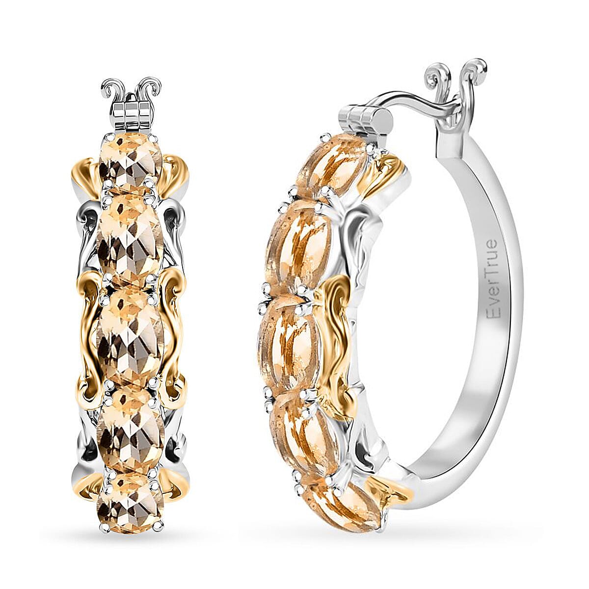 EverTrue Brazilian Citrine Hoop 4.25 ctw Earrings in 18K YG Plated and Platinum Bond image number 0