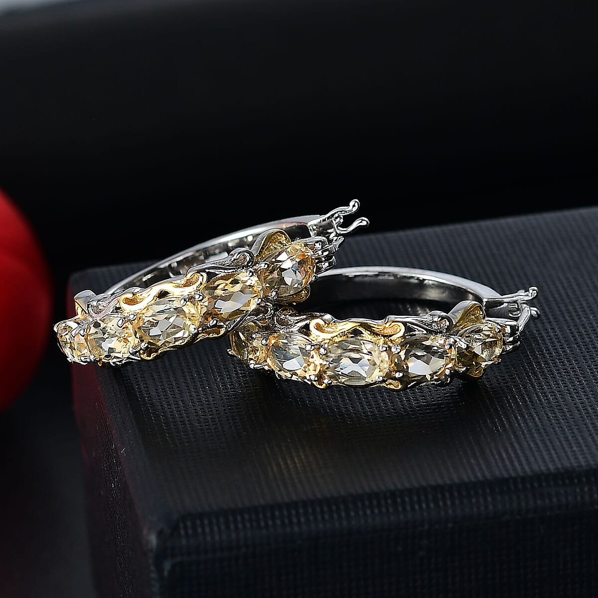 EverTrue Brazilian Citrine Hoop 4.25 ctw Earrings in 18K YG Plated and Platinum Bond image number 1