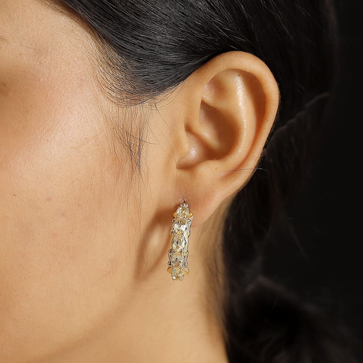 EverTrue Brazilian Citrine Hoop 4.25 ctw Earrings in 18K YG Plated and Platinum Bond image number 2