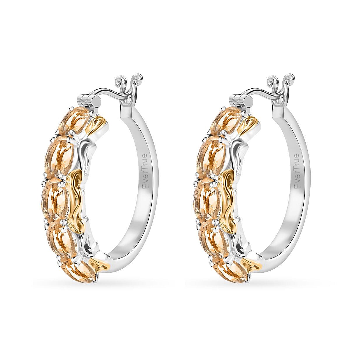 EverTrue Brazilian Citrine Hoop 4.25 ctw Earrings in 18K YG Plated and Platinum Bond image number 3