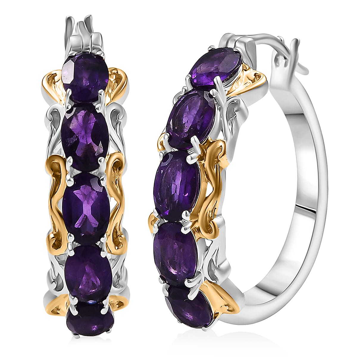 EverTrue African Amethyst  Full Hoop Earrings 18K YG Plated and Platinum Bond 4.50 ctw image number 0