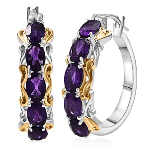 EverTrue African Amethyst  Full Hoop Earrings 18K YG Plated and Platinum Bond 4.50 ctw