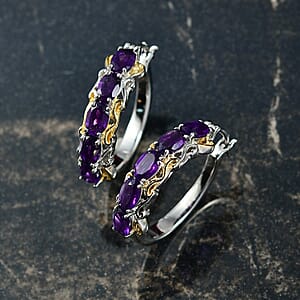 EverTrue African Amethyst  Full Hoop Earrings 18K YG Plated and Platinum Bond 4.50 ctw