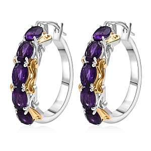 EverTrue African Amethyst  Full Hoop Earrings 18K YG Plated and Platinum Bond 4.50 ctw