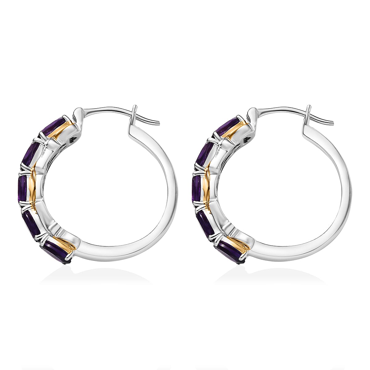 EverTrue African Amethyst  Full Hoop Earrings 18K YG Plated and Platinum Bond 4.50 ctw image number 4