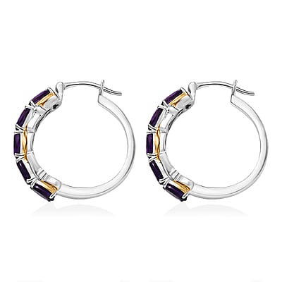 EverTrue African Amethyst  Full Hoop Earrings 18K YG Plated and Platinum Bond 4.50 ctw