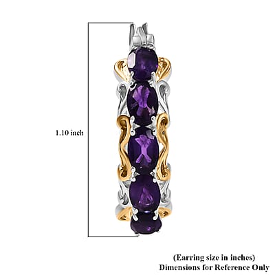 EverTrue African Amethyst  Full Hoop Earrings 18K YG Plated and Platinum Bond 4.50 ctw