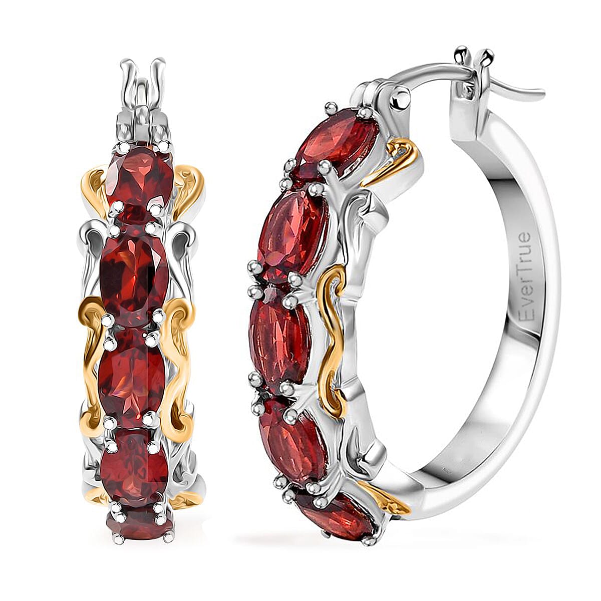 EverTrue Mozambique Garnet 4.60 ctw Hoop Earrings in 18K Yellow Gold Plated and Platinum Bond image number 0