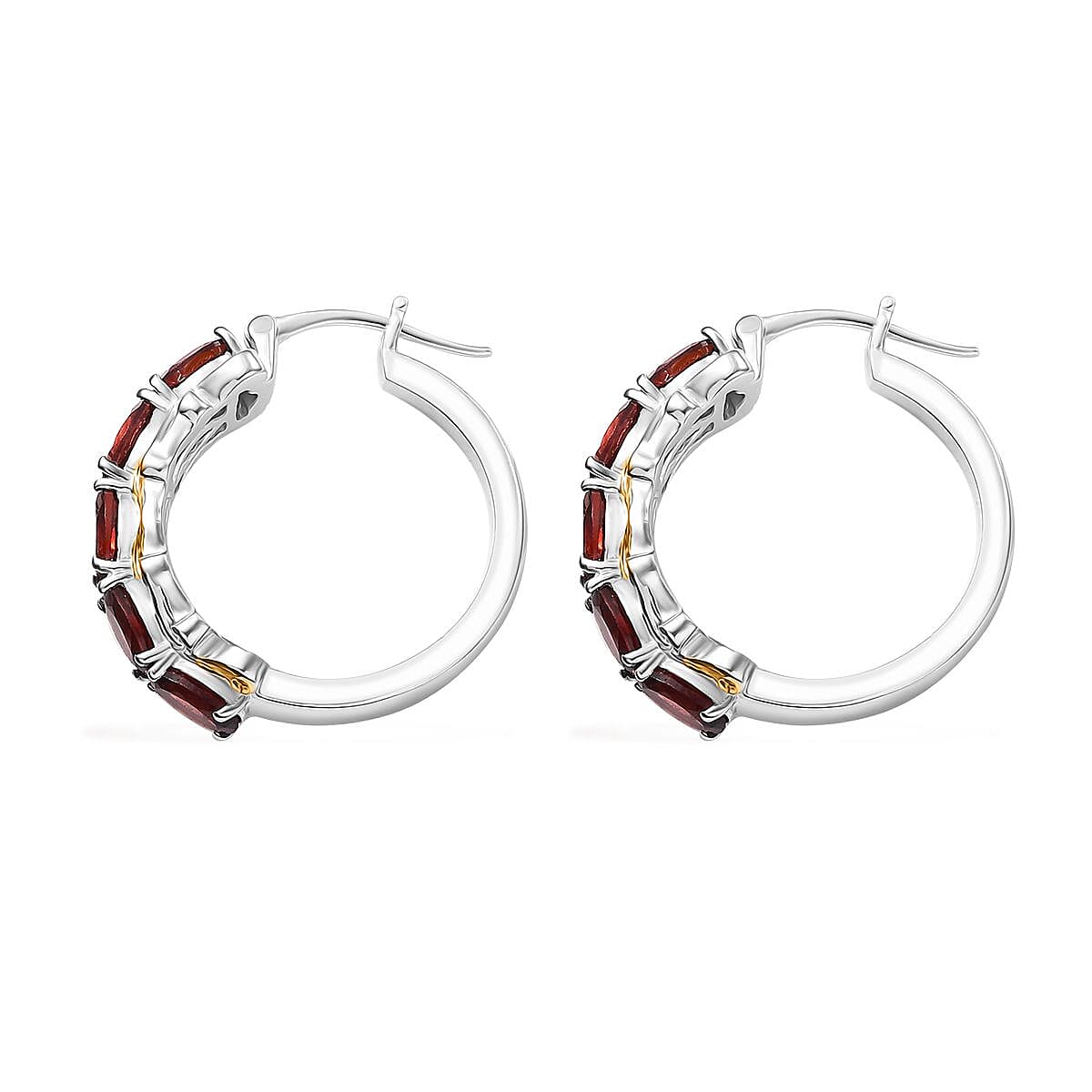 EverTrue Mozambique Garnet 4.60 ctw Hoop Earrings in 18K Yellow Gold Plated and Platinum Bond image number 4