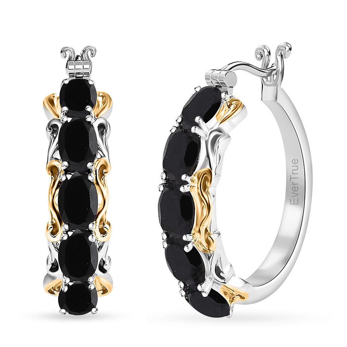 EverTrue Thai Black Spinel 4.75 ctw Hoop Earrings in 18K YG Plated and Platinum Bond image number 0