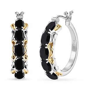 EverTrue Thai Black Spinel 4.75 ctw Hoop Earrings in 18K YG Plated and Platinum Bond