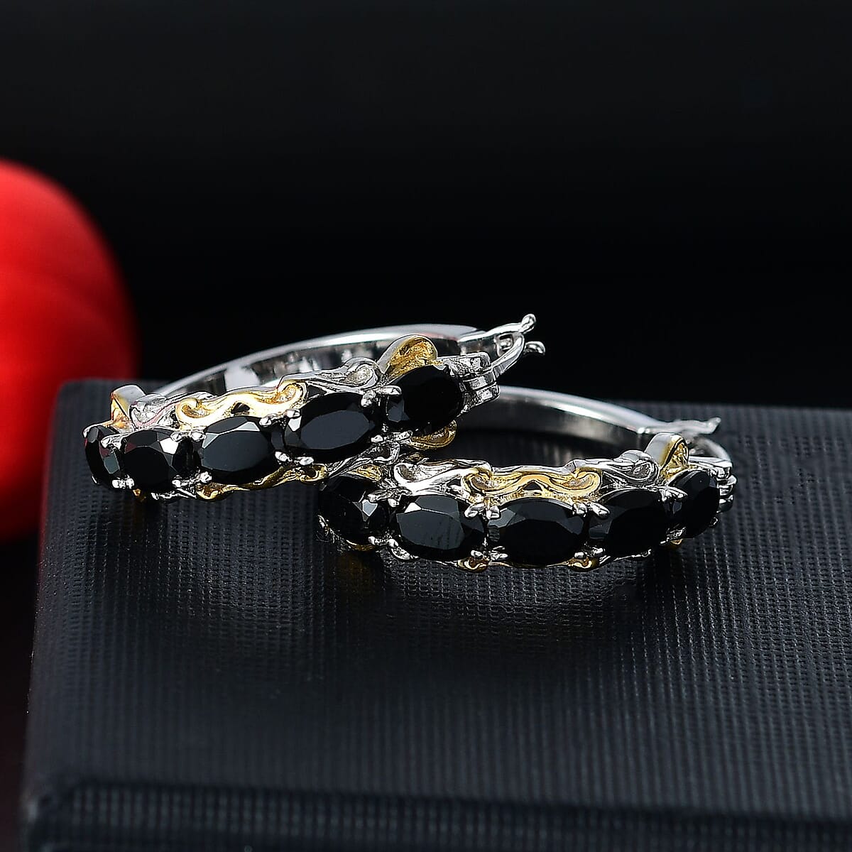EverTrue Thai Black Spinel 4.75 ctw Hoop Earrings in 18K YG Plated and Platinum Bond image number 1