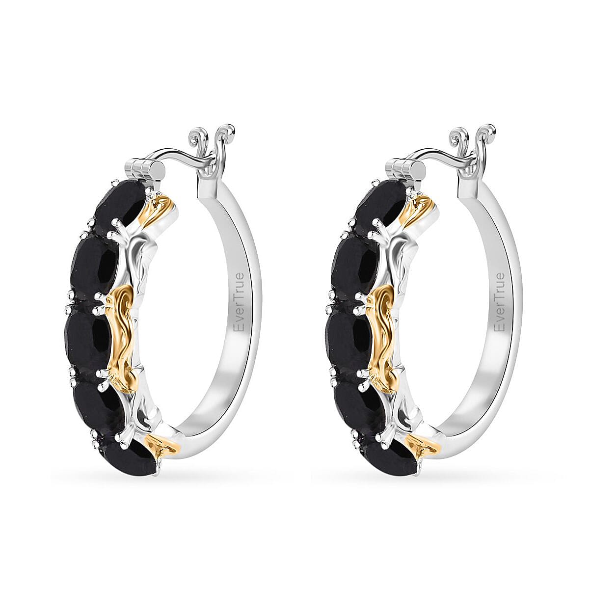 EverTrue Thai Black Spinel 4.75 ctw Hoop Earrings in 18K YG Plated and Platinum Bond image number 3