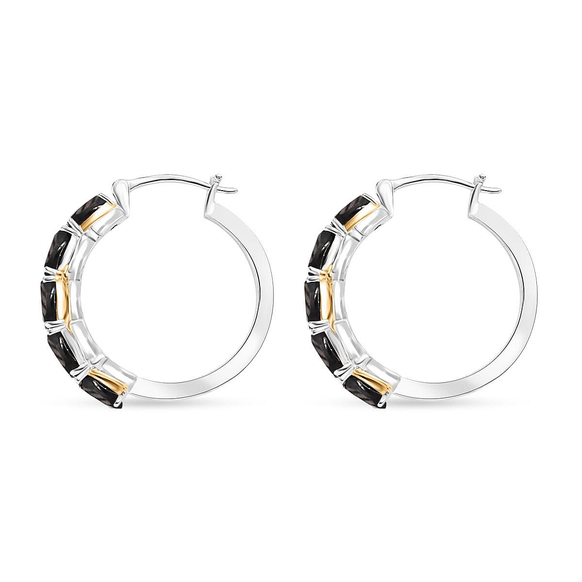 EverTrue Thai Black Spinel 4.75 ctw Hoop Earrings in 18K YG Plated and Platinum Bond image number 4