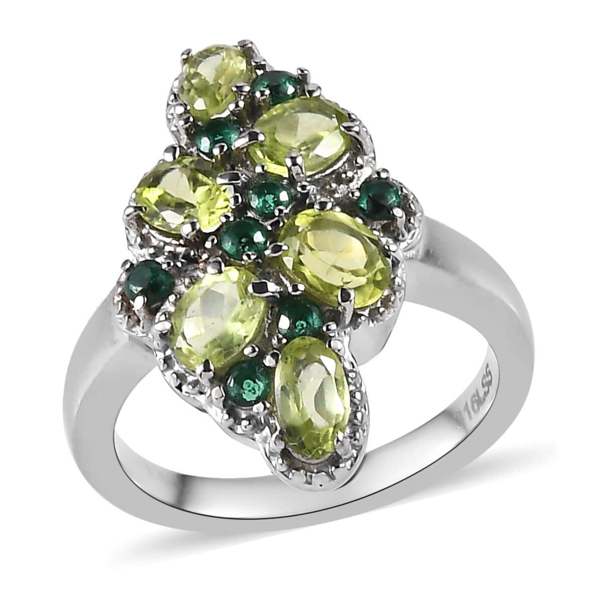 Peridot and Simulated Green Diamond 2.35 ctw Ring in Stainless Steel (Size 10.0) image number 0