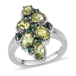 Peridot and Simulated Green Diamond 2.35 ctw Ring in Stainless Steel (Size 10.0)