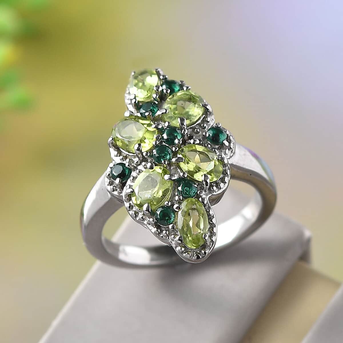 Peridot and Simulated Green Diamond 2.35 ctw Ring in Stainless Steel (Size 10.0) image number 1