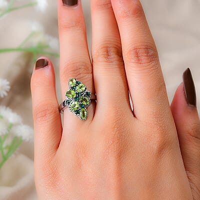 Peridot and Simulated Green Diamond 2.35 ctw Ring in Stainless Steel (Size 10.0)