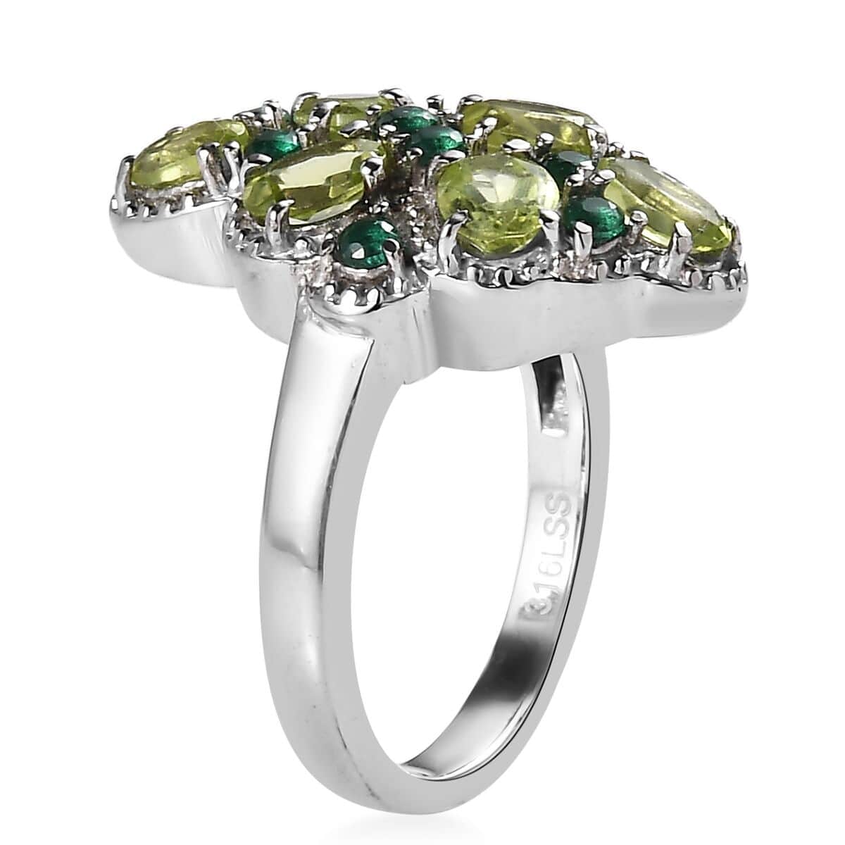 Peridot and Simulated Green Diamond 2.35 ctw Ring in Stainless Steel (Size 10.0) image number 3