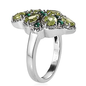 Peridot and Simulated Green Diamond 2.35 ctw Ring in Stainless Steel (Size 10.0)