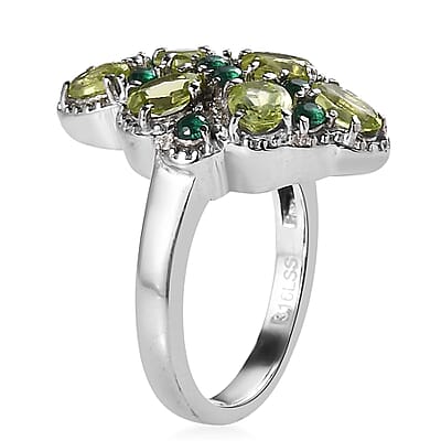 Peridot and Simulated Green Diamond 2.35 ctw Ring in Stainless Steel (Size 10.0)