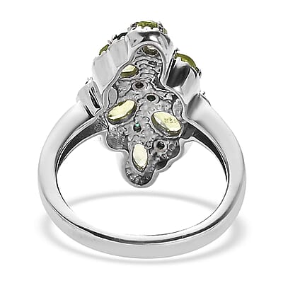 Peridot and Simulated Green Diamond 2.35 ctw Ring in Stainless Steel (Size 10.0)