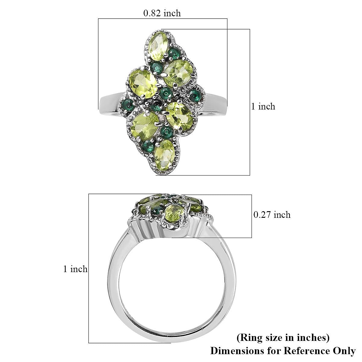 Peridot and Simulated Green Diamond 2.35 ctw Ring in Stainless Steel (Size 10.0)
