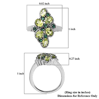 Peridot and Simulated Green Diamond 2.35 ctw Ring in Stainless Steel (Size 10.0)