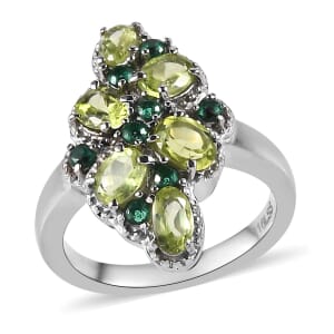 Peridot and Simulated Green Diamond 2.35 ctw Ring in Stainless Steel (Size 11.0)