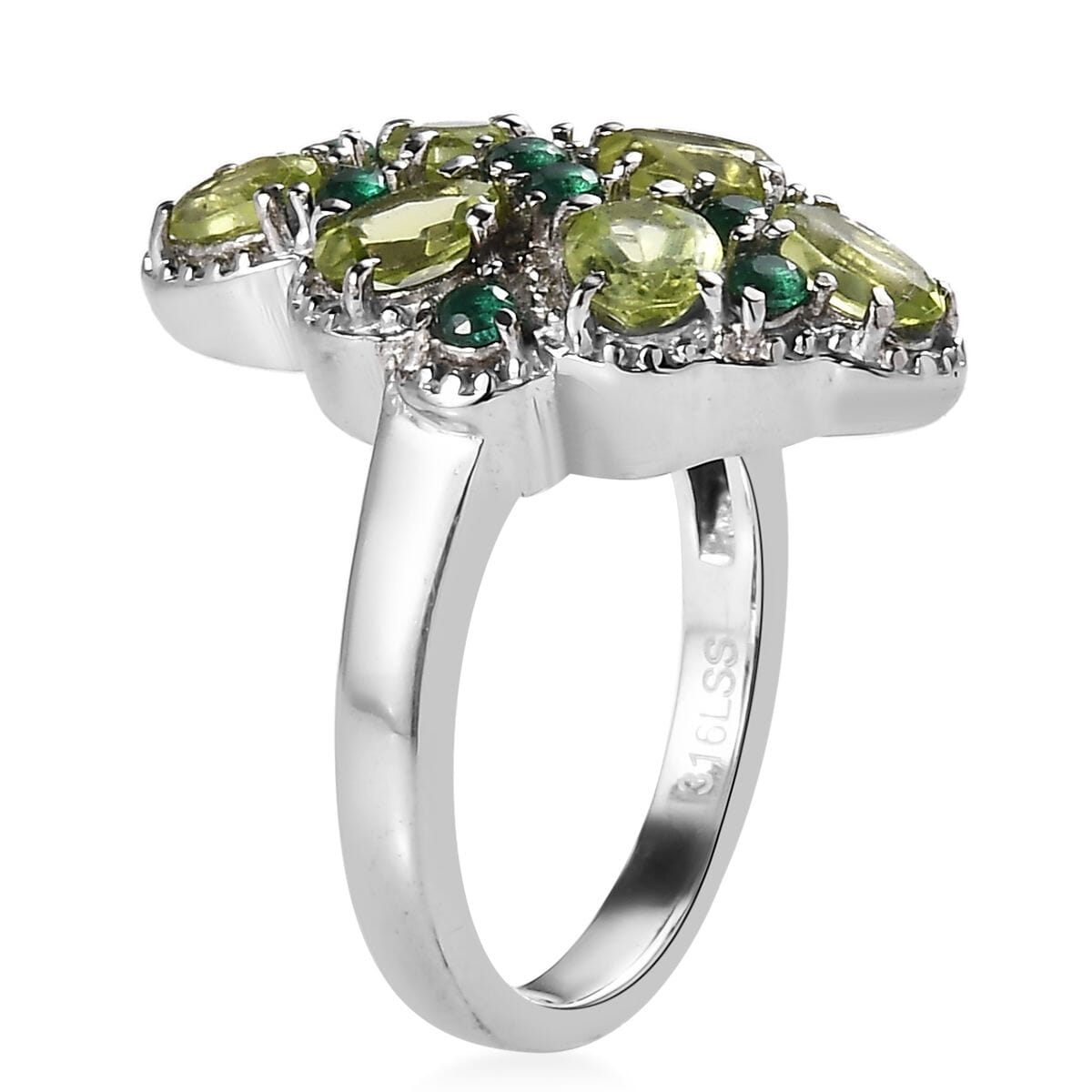 Peridot and Simulated Green Diamond 2.35 ctw Ring in Stainless Steel (Size 11.0) image number 3