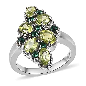 Peridot and Simulated Green Diamond 2.35 ctw Ring in Stainless Steel (Size 5.0)