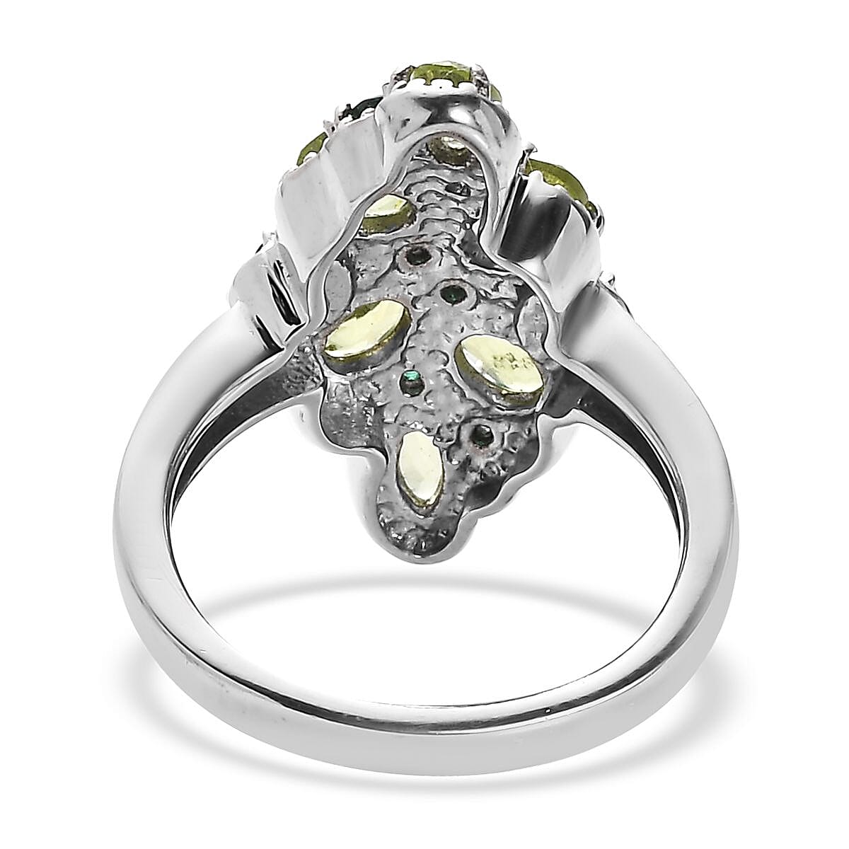 Peridot and Simulated Green Diamond 2.35 ctw Ring in Stainless Steel (Size 5.0) image number 4