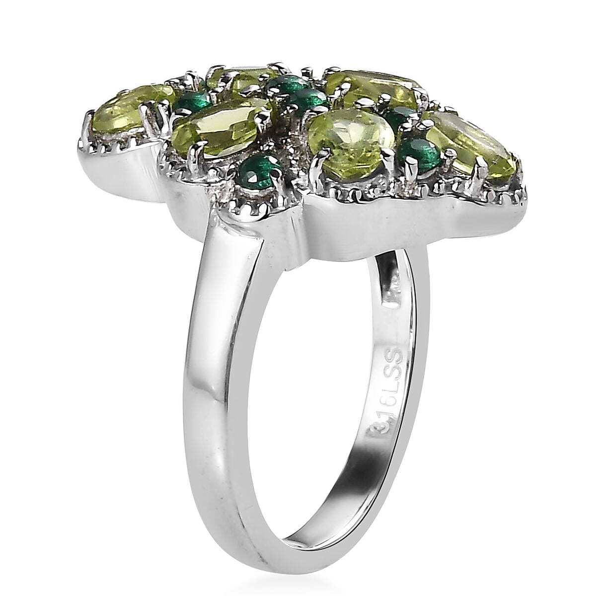 Peridot and Simulated Green Diamond 2.35 ctw Ring in Stainless Steel (Size 6.0) image number 3