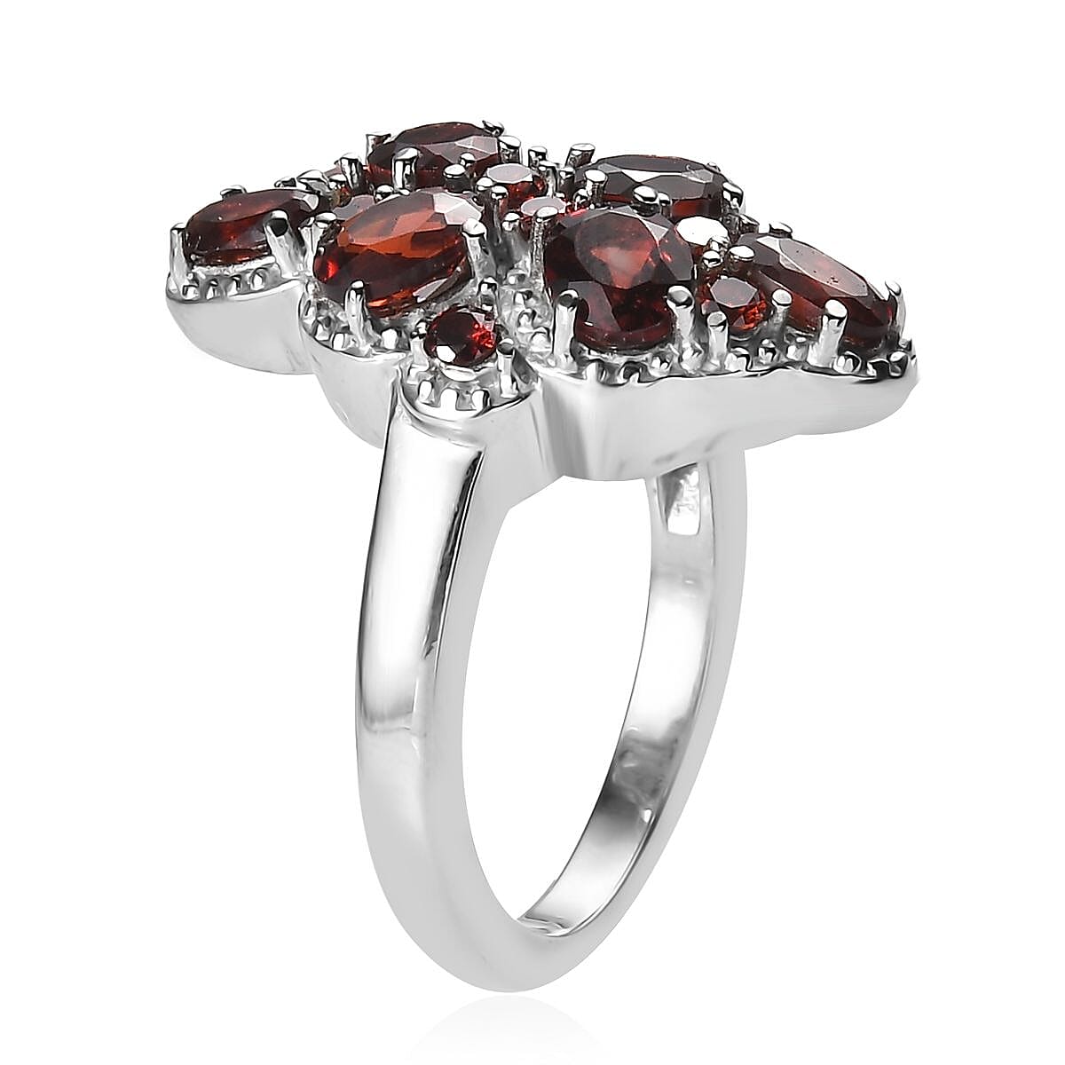 Mozambique Garnet and Simulated Red Diamond 2.00 ctw Ring in Stainless Steel (Size 6.0) image number 3