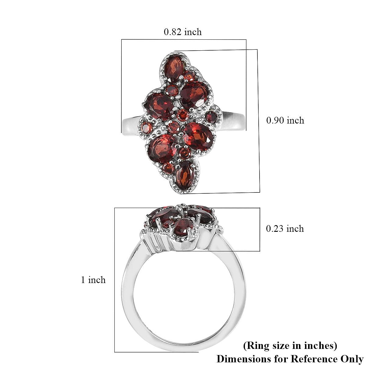 Mozambique Garnet and Simulated Red Diamond 2.00 ctw Ring in Stainless Steel (Size 6.0) image number 5