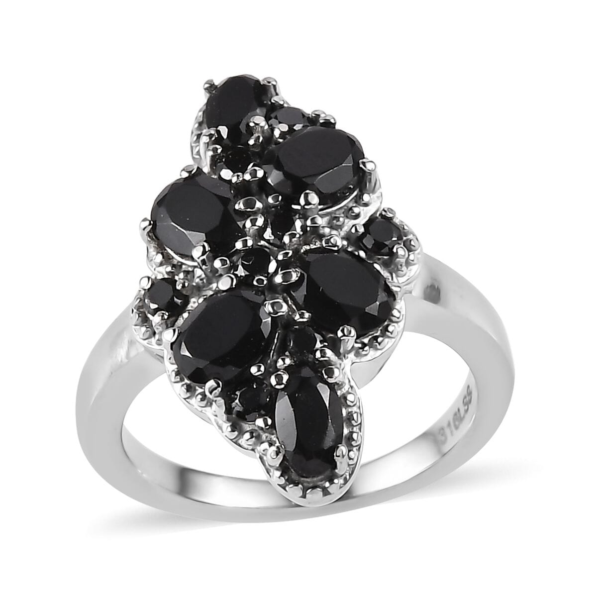 Thai Black Spinel and Simulated Red Diamond 2.80 ctw Ring in Stainless Steel (Size 10.0) image number 0