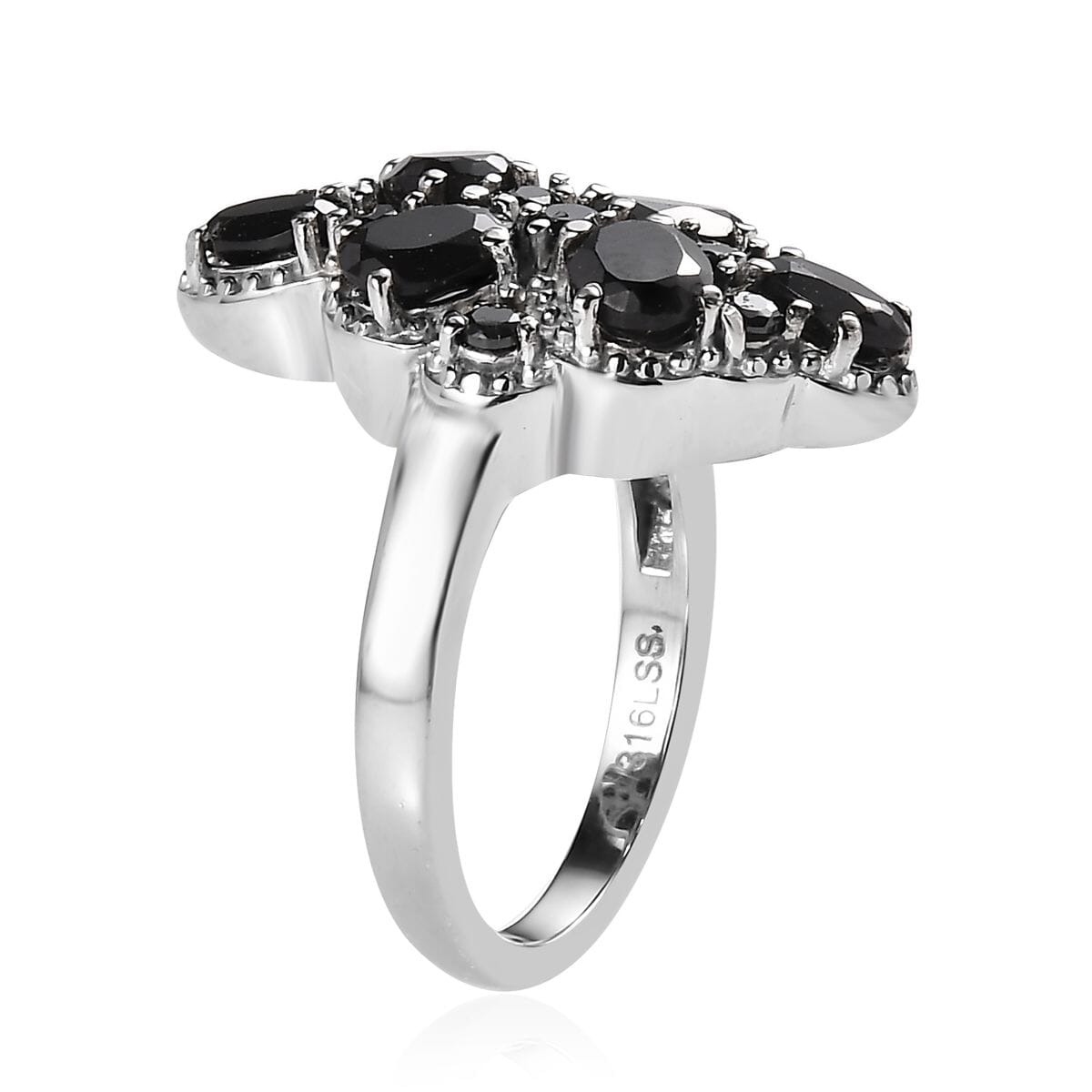 Thai Black Spinel and Simulated Red Diamond 2.80 ctw Ring in Stainless Steel (Size 10.0) image number 3