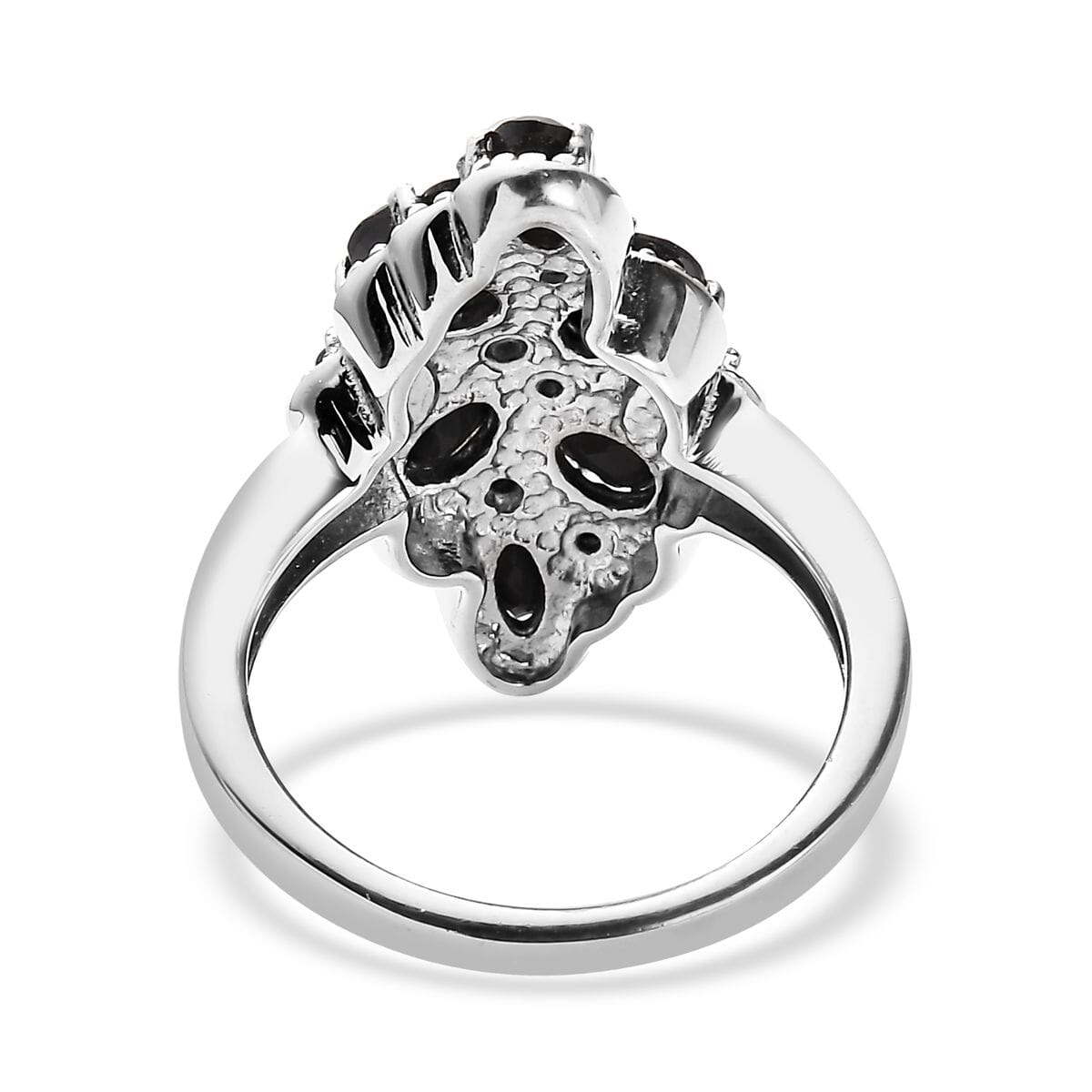 Thai Black Spinel and Simulated Red Diamond 2.80 ctw Ring in Stainless Steel (Size 10.0) image number 4