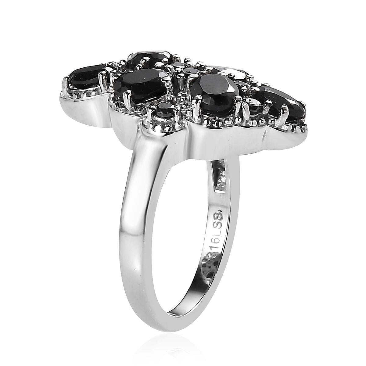 Thai Black Spinel and Simulated Black Diamond 2.80 ctw Ring in Stainless Steel (Size 9.0) image number 3