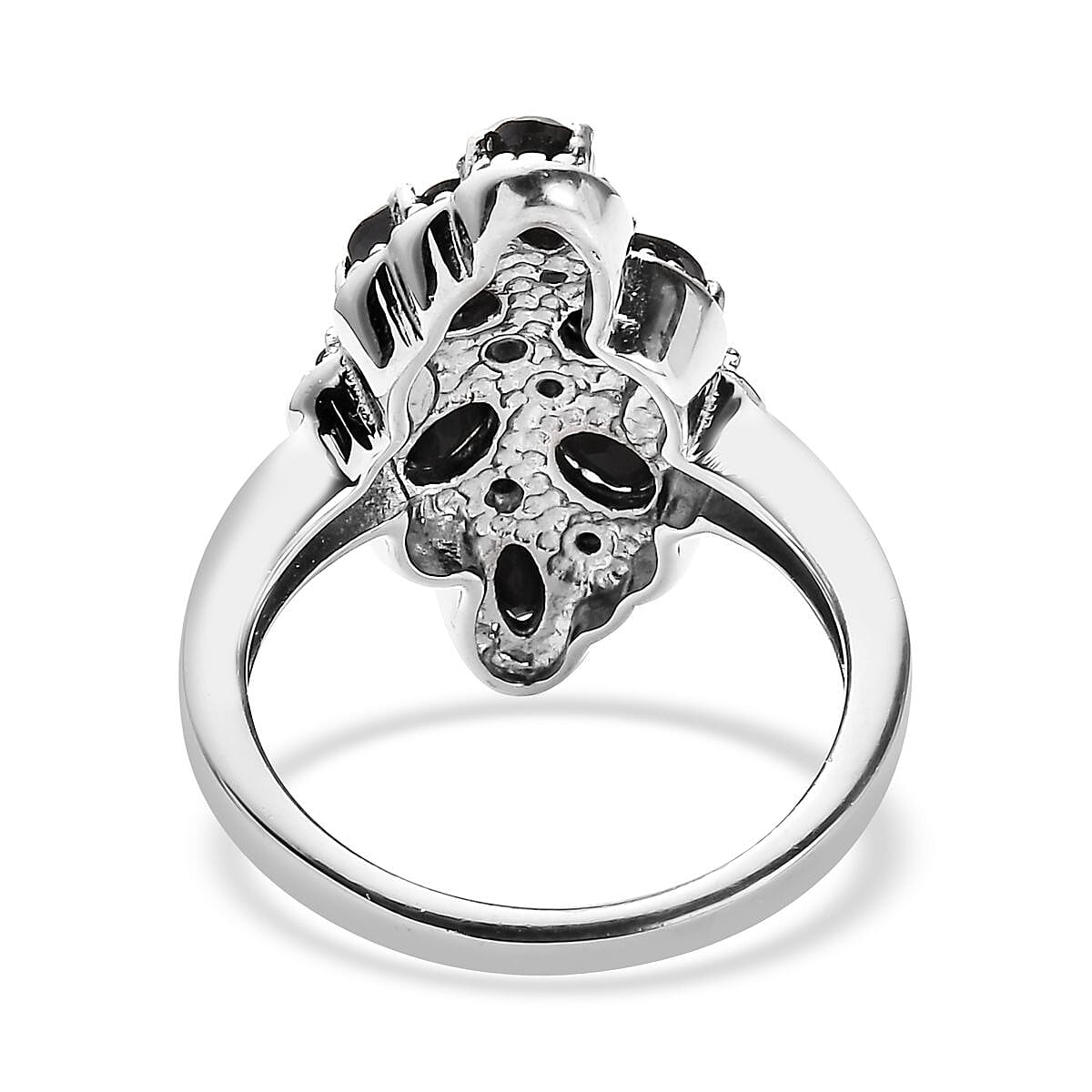 Thai Black Spinel and Simulated Black Diamond 2.80 ctw Ring in Stainless Steel (Size 9.0) image number 4