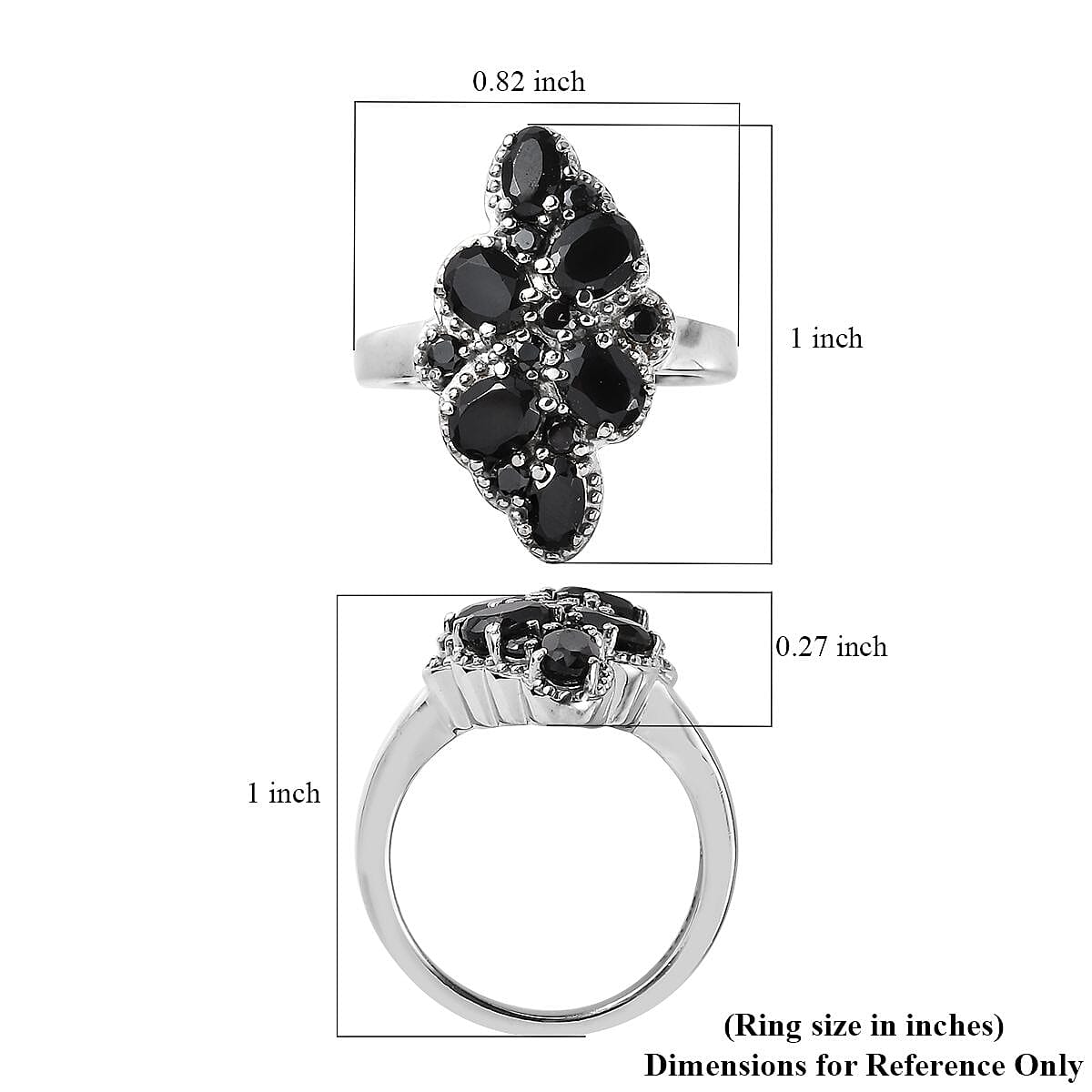 Thai Black Spinel and Simulated Black Diamond 2.80 ctw Ring in Stainless Steel (Size 9.0) image number 5