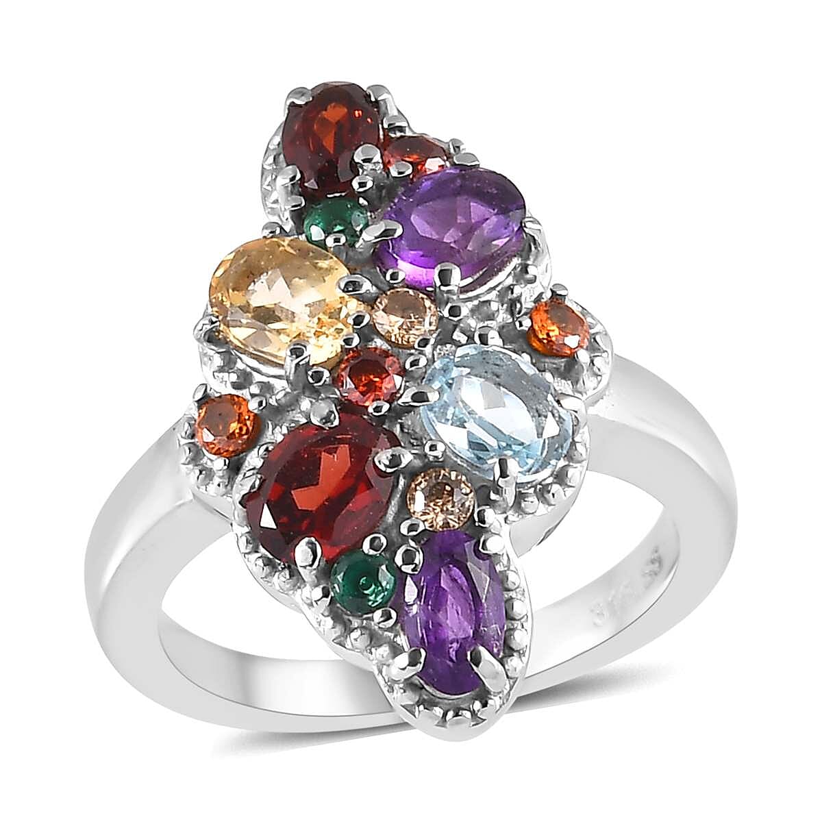 Buy Multi Gemstone 2.85 ctw Ring in Stainless Steel (Size 5.0) at